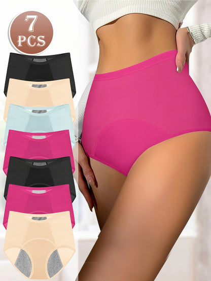 7-Pack Leak-Proof Menstrual Underwear for Women – Ice Silk | Breathable Mesh | High Waist | Tummy Control