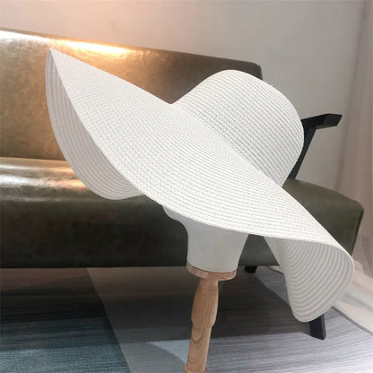 Women’s White Straw Sun Hat – 25cm Wide Brim | Ultra-Light & Breathable | Elegant Summer Travel Hat