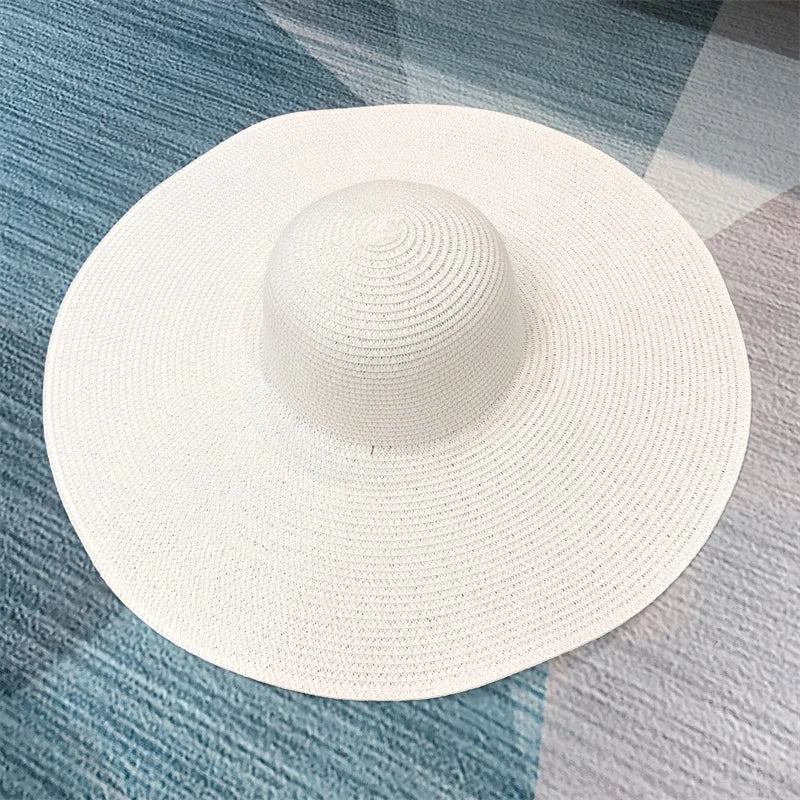 Women’s White Straw Sun Hat – 25cm Wide Brim | Ultra-Light & Breathable | Elegant Summer Travel Hat