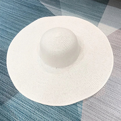 Women’s White Straw Sun Hat – 25cm Wide Brim | Ultra-Light & Breathable | Elegant Summer Travel Hat